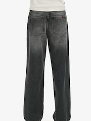 Superdry Black Mid Rise Wide Leg 100% Cotton Jeans - Image 5 of 6