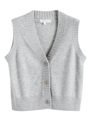 אפור - Chinti and Parker Wool Cashmere Blend V-Neck Waistcoat - Image 3 of 3