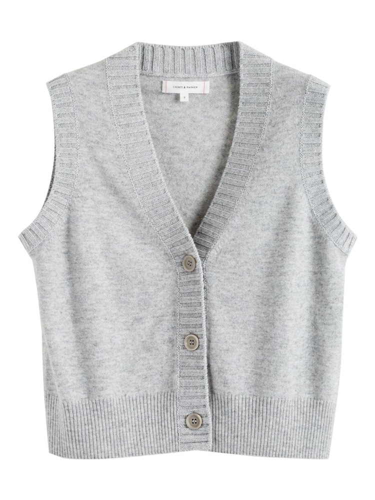 אפור - Chinti and Parker Wool Cashmere Blend V-Neck Waistcoat - Image 3 of 3