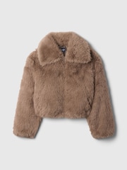 Gap Beige Cropped Faux Fur Jacket - Image 4 of 7