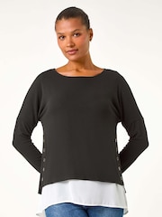 Roman Black 2-in-1 Contrast Hem Detail Stretch Top - Image 1 of 5
