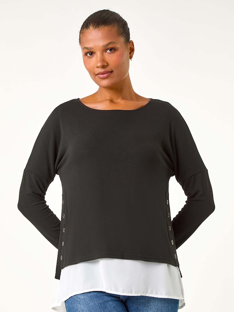 Roman Black 2-in-1 Contrast Hem Detail Stretch Top - Image 1 of 5