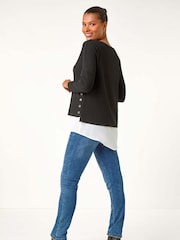 Roman Black 2-in-1 Contrast Hem Detail Stretch Top - Image 2 of 5