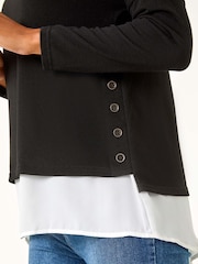 Roman Black 2-in-1 Contrast Hem Detail Stretch Top - Image 5 of 5