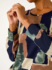 Roman Brown Abstract Print Constrast Hem Stretch Top - Image 5 of 5