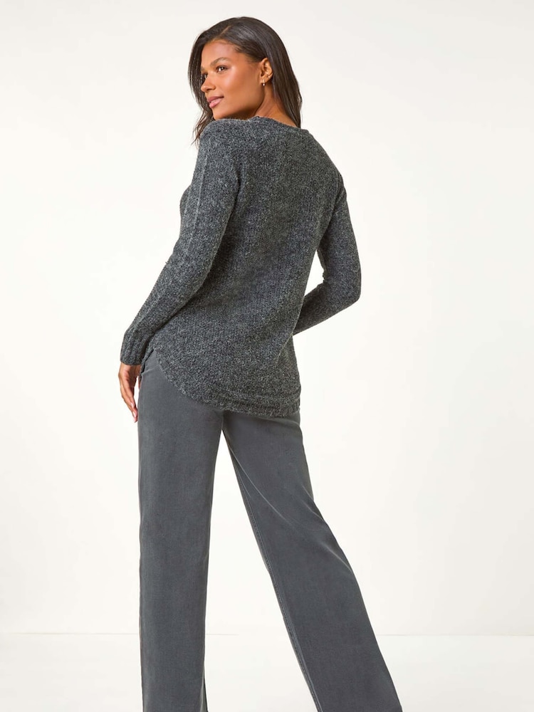 Roman Grey Button Detail Curved Hem Jumper - Image 2 of 5