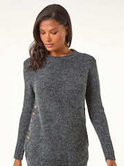 Roman Grey Button Detail Curved Hem Jumper - Image 3 of 5
