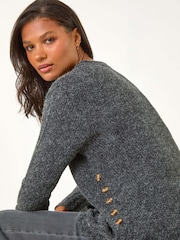 Roman Grey Button Detail Curved Hem Jumper - Image 4 of 5