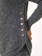 Roman Grey Button Detail Curved Hem Jumper - Image 5 of 5