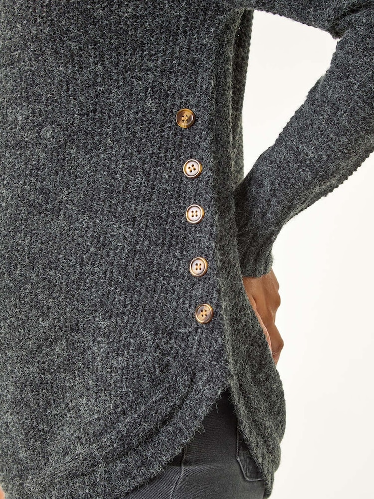 Roman Grey Button Detail Curved Hem Jumper - Image 5 of 5