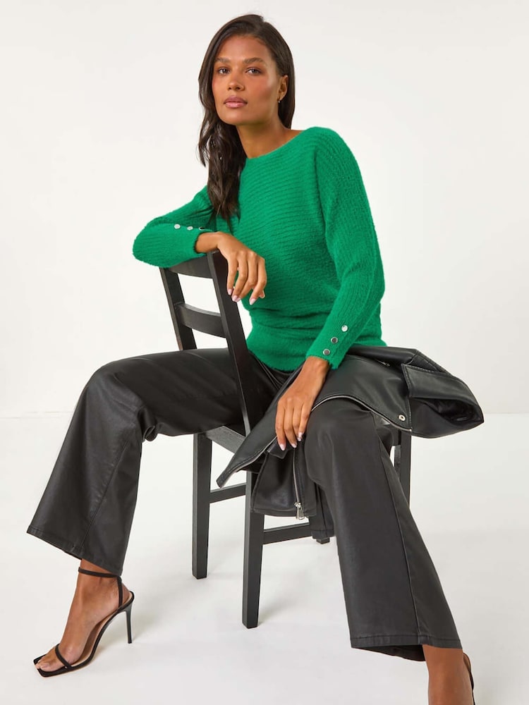Roman Dark Green Fluffy Batwing Blouson Jumper - Image 1 of 5