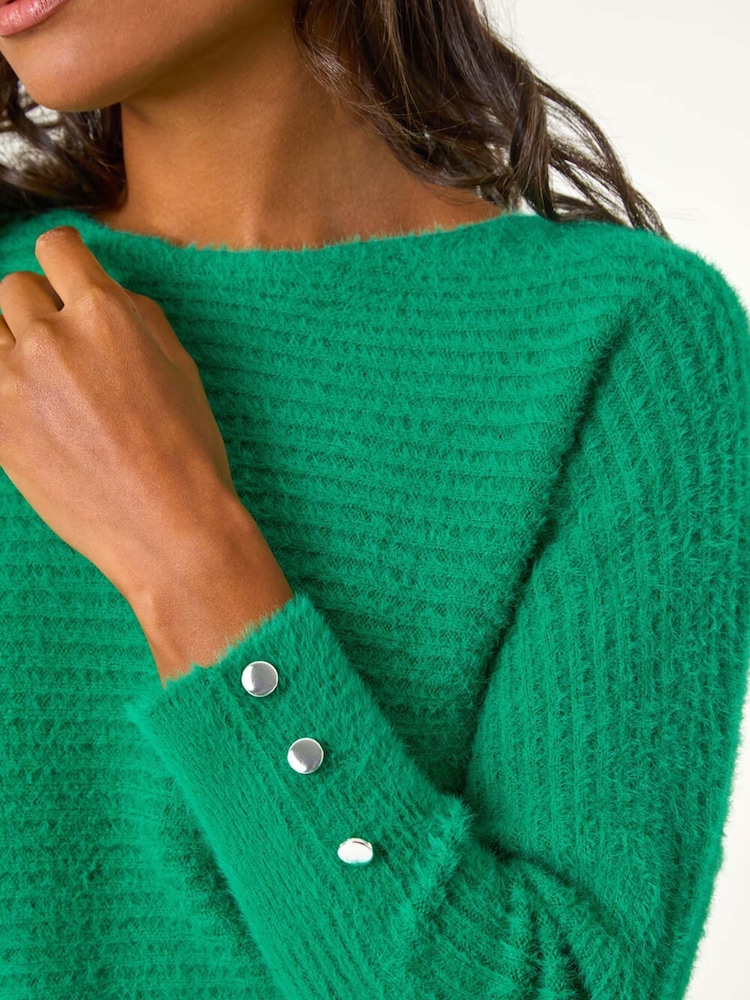 Roman Dark Green Fluffy Batwing Blouson Jumper - Image 2 of 5