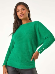 Roman Dark Green Fluffy Batwing Blouson Jumper - Image 3 of 5