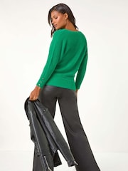 Roman Dark Green Fluffy Batwing Blouson Jumper - Image 4 of 5