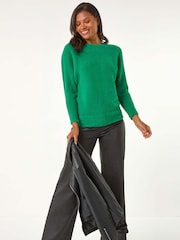 Roman Dark Green Fluffy Batwing Blouson Jumper - Image 5 of 5