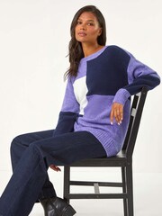 Roman Purple Colour Block Knit Jumper - Image 1 of 5
