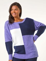 Roman Purple Colour Block Knit Jumper - Image 4 of 5