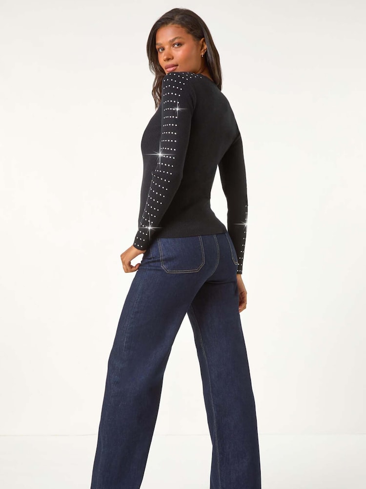 Roman Black Hotfix Stud Sleeve Jumper - Image 2 of 5