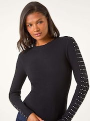 Roman Black Hotfix Stud Sleeve Jumper - Image 4 of 5