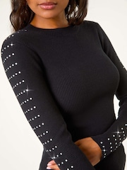Roman Black Hotfix Stud Sleeve Jumper - Image 5 of 5
