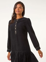 Roman Black Corduroy Button Detail A-Line 100% Cotton Dress - Image 2 of 5