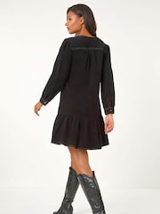 Roman Black Corduroy Button Detail A-Line 100% Cotton Dress - Image 3 of 5