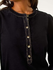 Roman Black Corduroy Button Detail A-Line 100% Cotton Dress - Image 5 of 5