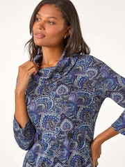 Roman Purple Abstract Cowl Tab Detail Dress - Image 4 of 5