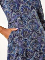 Roman Purple Abstract Cowl Tab Detail Dress - Image 5 of 5