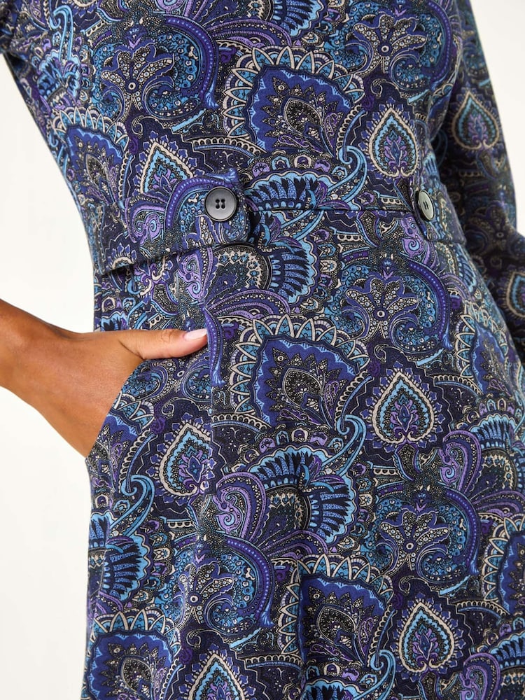 Roman Purple Abstract Cowl Tab Detail Dress - Image 5 of 5