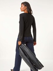 Roman Black Hotfix Embellished Sleeve Knit Jumper - Image 4 of 6