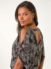 Roman Pink Glitter Print Banded Hem Stretch Top - Image 4 of 5