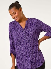 Roman Purple Leaf Print Button Detail Shirt - Image 1 of 5