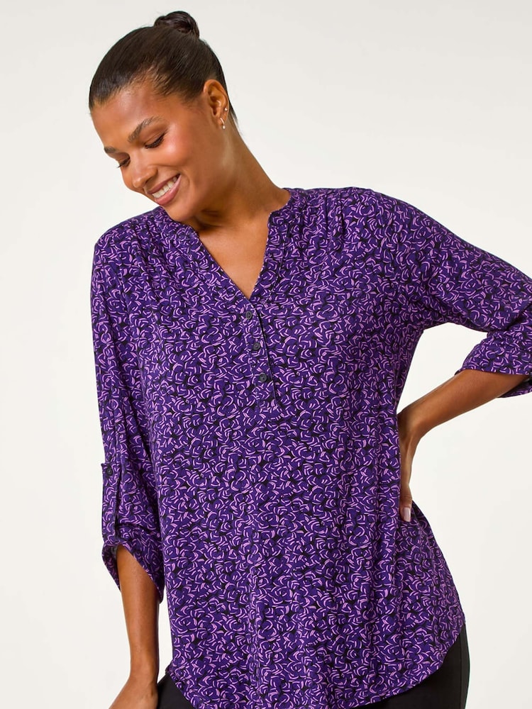 Roman Purple Leaf Print Button Detail Shirt - Image 1 of 5