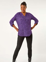 Roman Purple Leaf Print Button Detail Shirt - Image 5 of 5