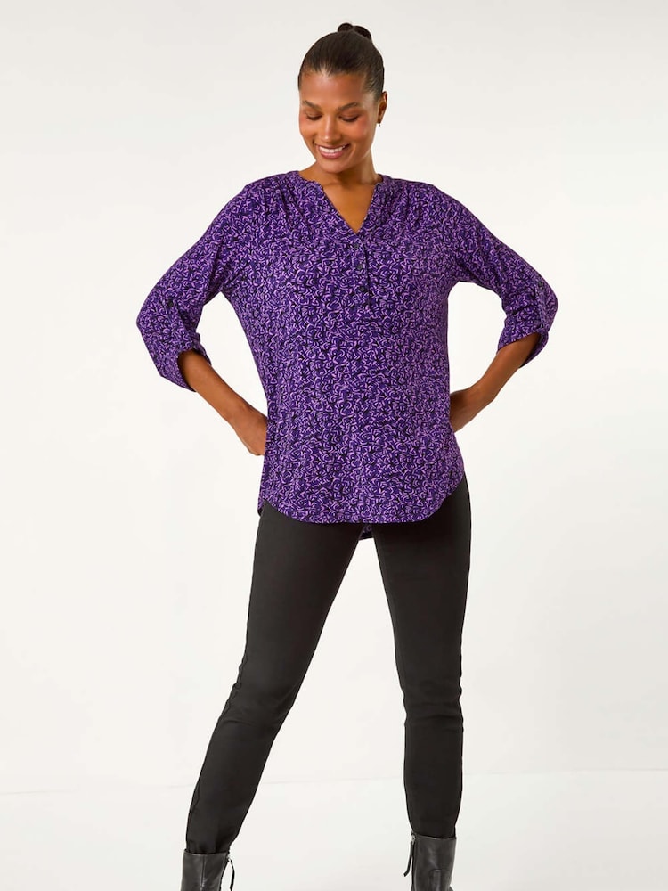 Roman Purple Leaf Print Button Detail Shirt - Image 5 of 5