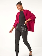 Roman Black Hotfix Pocket Trim Denim Leggings - Image 2 of 5