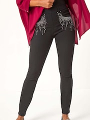 Roman Black Hotfix Pocket Trim Denim Leggings - Image 4 of 5