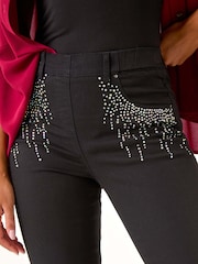 Roman Black Hotfix Pocket Trim Denim Leggings - Image 5 of 5
