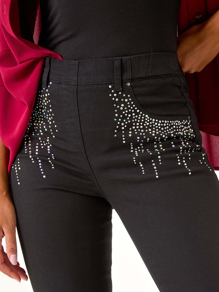 Roman Black Hotfix Pocket Trim Denim Leggings - Image 5 of 5