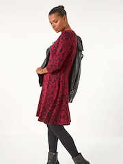 Roman Red Leaf Print Skater Dress - Image 1 of 6
