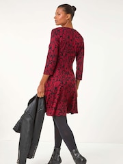Roman Red Leaf Print Skater Dress - Image 4 of 6