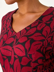 Roman Red Leaf Print Skater Dress - Image 6 of 6