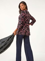 Roman Pink Floral Print Pintuck Shirt - Image 5 of 6
