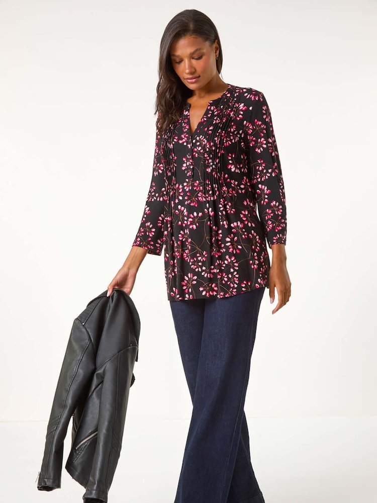 Roman Pink Floral Print Pintuck Shirt - Image 6 of 6