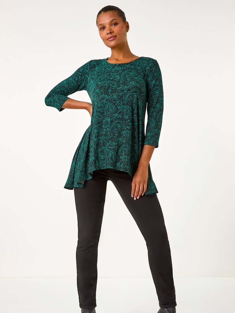 Roman Green Floral Paisley Print Tunic - Image 2 of 5