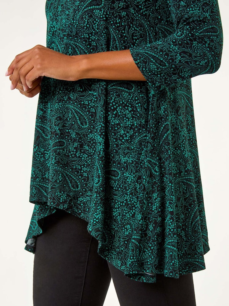 Roman Green Floral Paisley Print Tunic - Image 5 of 5