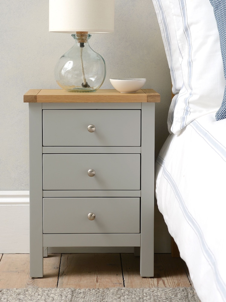 Cotswold Company Pebble Grey Simply 3 Drawer Bedside Table - Image 1 of 6 Cotswold Company Pebble Grey Simply 3 Drawer Bedside Table - Image 1 of 6