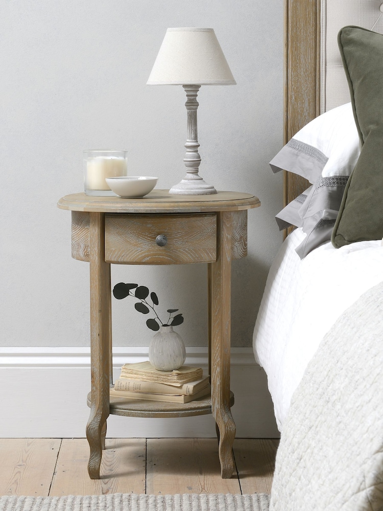 Cotswold Company Limewash Oak Camille Bedside 1 Drawer Table - Image 1 of 5 Cotswold Company Limewash Oak Camille Bedside 1 Drawer Table - Image 1 of 5