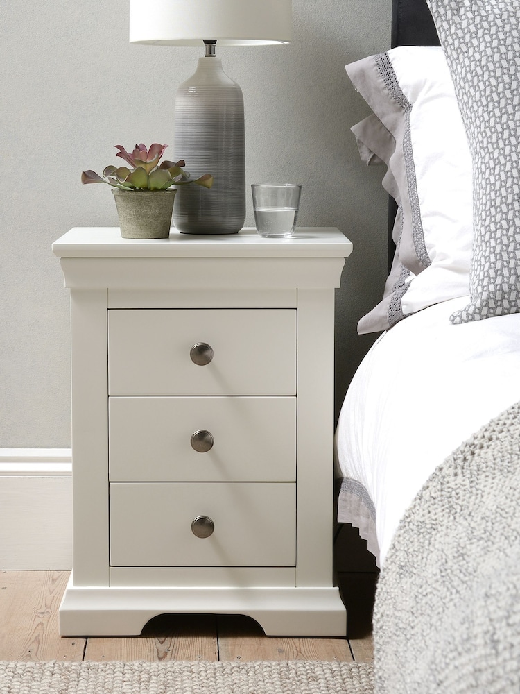 Cotswold Company Warm White Chantilly 3 Drawer Bedside Table - Image 2 of 6